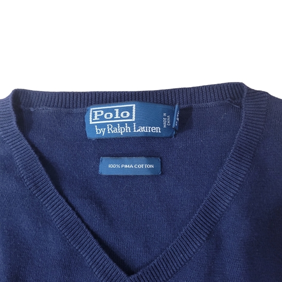 Polo Ralph Lauren Men Long Sleeve Pullover Navy Sweater Pima Cotton - Picture 3 of 4